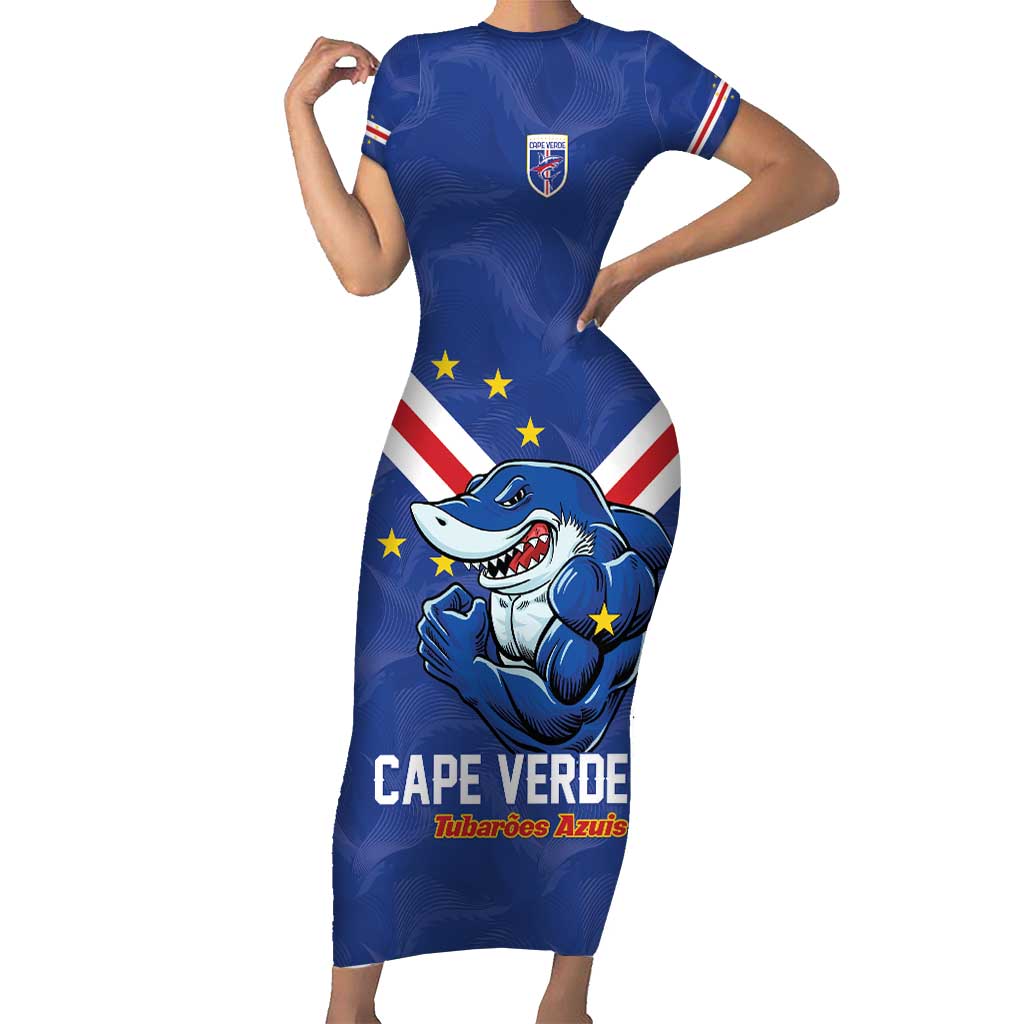 Custom Cape Verde Football Short Sleeve Bodycon Dress Tubaroes Azuis Make History - Wonder Print Shop