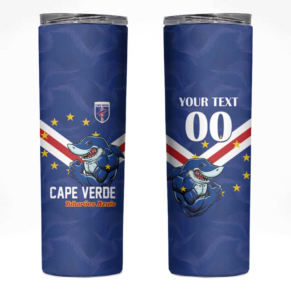 Custom Cape Verde Football Skinny Tumbler Tubaroes Azuis Make History - Wonder Print Shop
