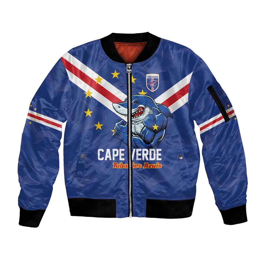 Custom Cape Verde Football Sleeve Zip Bomber Jacket Tubaroes Azuis Make History - Wonder Print Shop