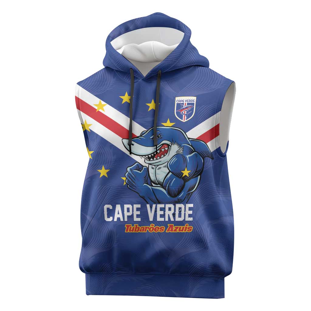 Custom Cape Verde Football Sleeveless Hoodie Tubaroes Azuis Make History - Wonder Print Shop