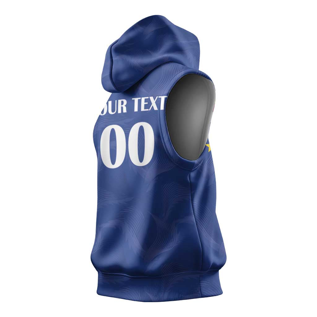 Custom Cape Verde Football Sleeveless Hoodie Tubaroes Azuis Make History - Wonder Print Shop