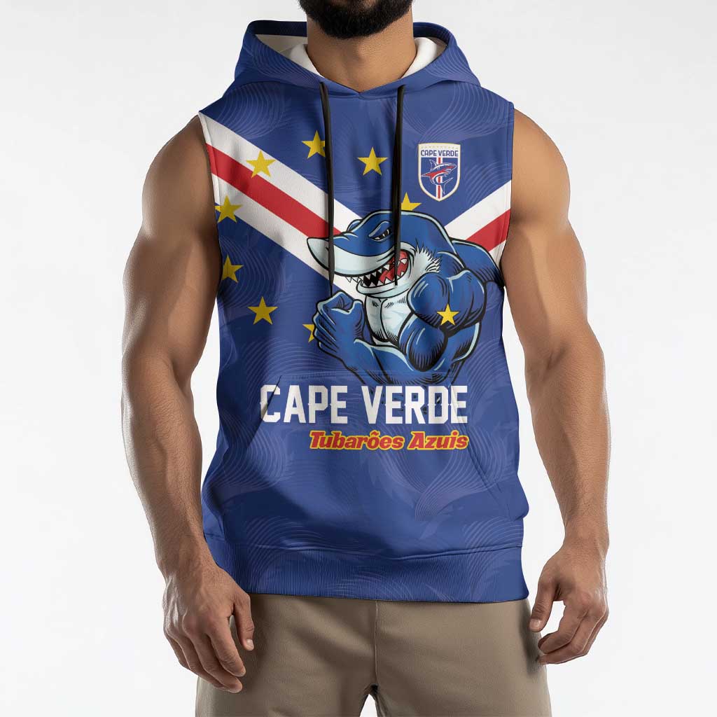 Custom Cape Verde Football Sleeveless Hoodie Tubaroes Azuis Make History - Wonder Print Shop