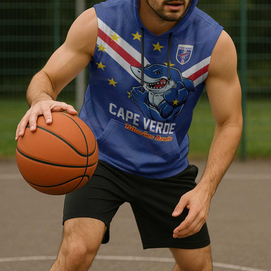 Custom Cape Verde Football Sleeveless Hoodie Tubaroes Azuis Make History - Wonder Print Shop