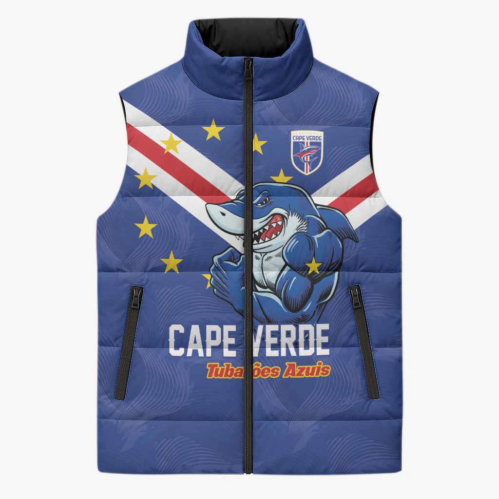 Custom Cape Verde Football Sleeveless Puffer Jacket Tubaroes Azuis Make History - Wonder Print Shop