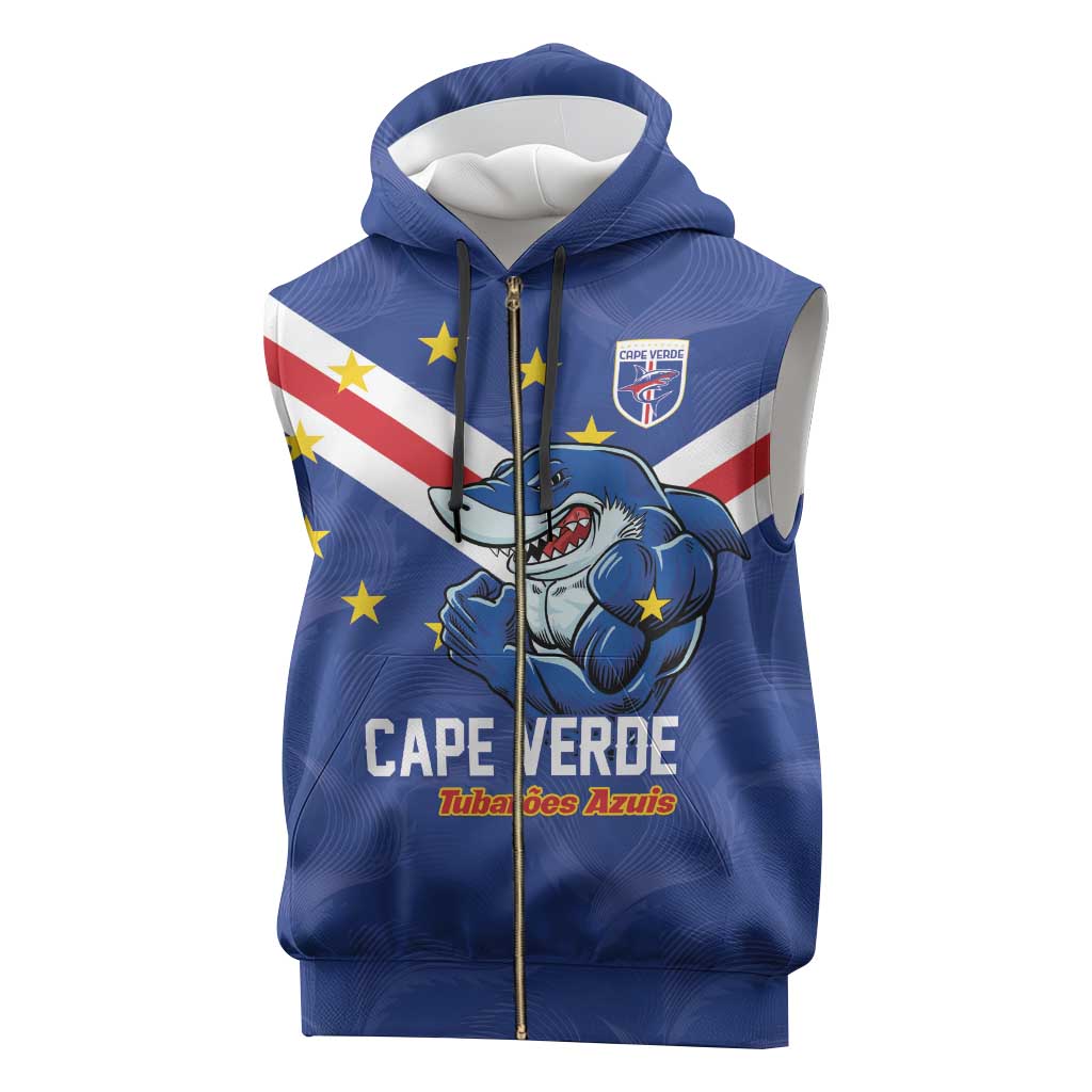 Custom Cape Verde Football Sleeveless Zip Hoodie Tubaroes Azuis Make History - Wonder Print Shop