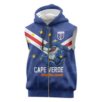 Custom Cape Verde Football Sleeveless Zip Hoodie Tubaroes Azuis Make History - Wonder Print Shop