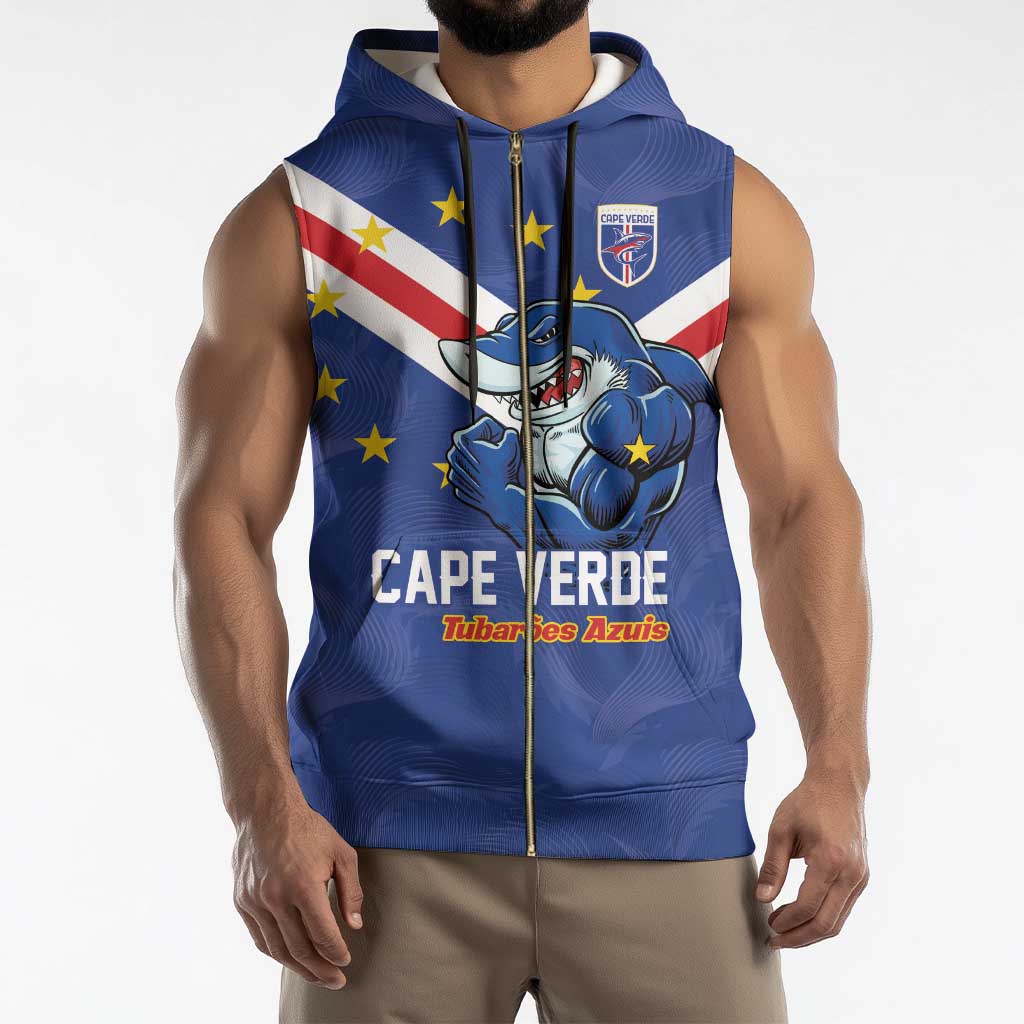 Custom Cape Verde Football Sleeveless Zip Hoodie Tubaroes Azuis Make History - Wonder Print Shop
