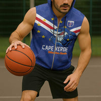 Custom Cape Verde Football Sleeveless Zip Hoodie Tubaroes Azuis Make History - Wonder Print Shop