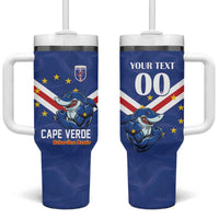 Custom Cape Verde Football Tumbler With Handle Tubaroes Azuis Make History - Wonder Print Shop
