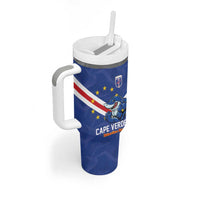 Custom Cape Verde Football Tumbler With Handle Tubaroes Azuis Make History - Wonder Print Shop
