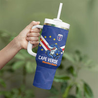 Custom Cape Verde Football Tumbler With Handle Tubaroes Azuis Make History - Wonder Print Shop