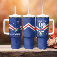 Custom Cape Verde Football Tumbler With Handle Tubaroes Azuis Make History - Wonder Print Shop
