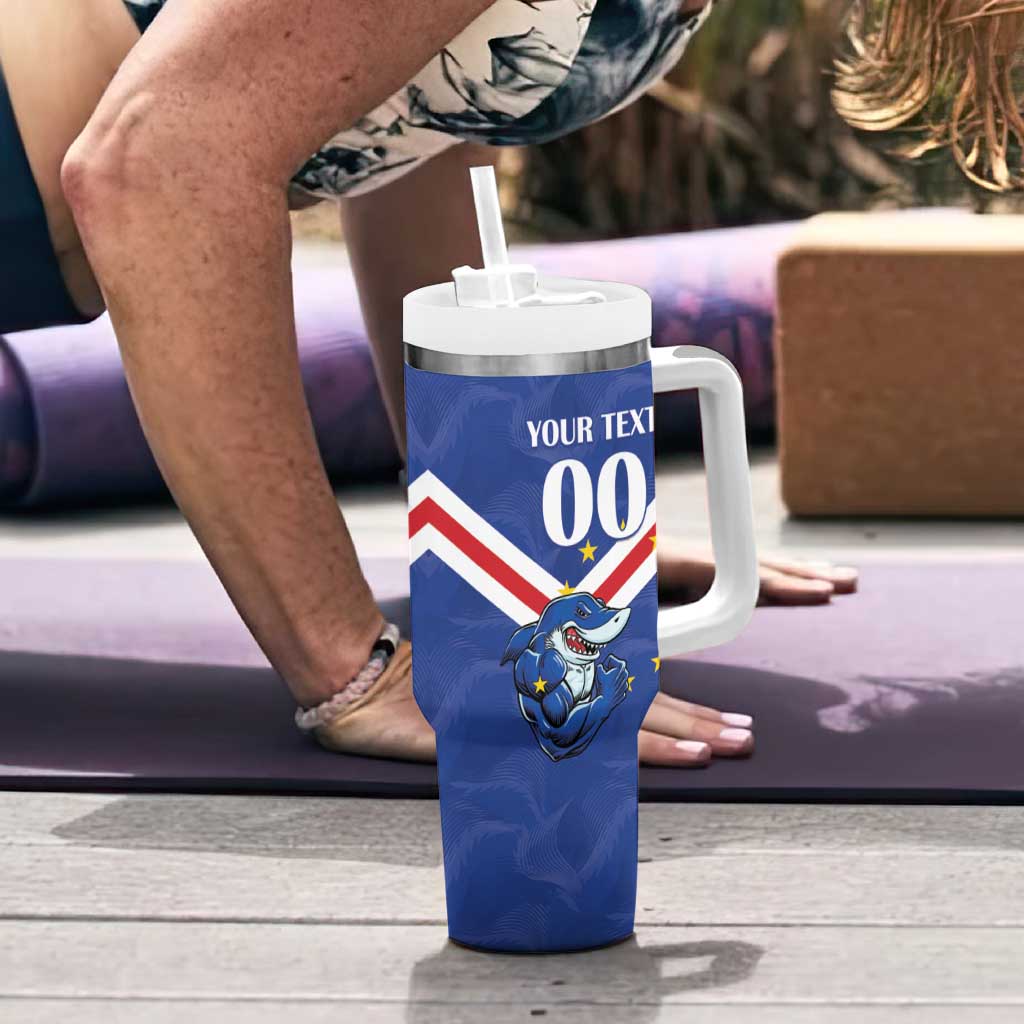 Custom Cape Verde Football Tumbler With Handle Tubaroes Azuis Make History - Wonder Print Shop