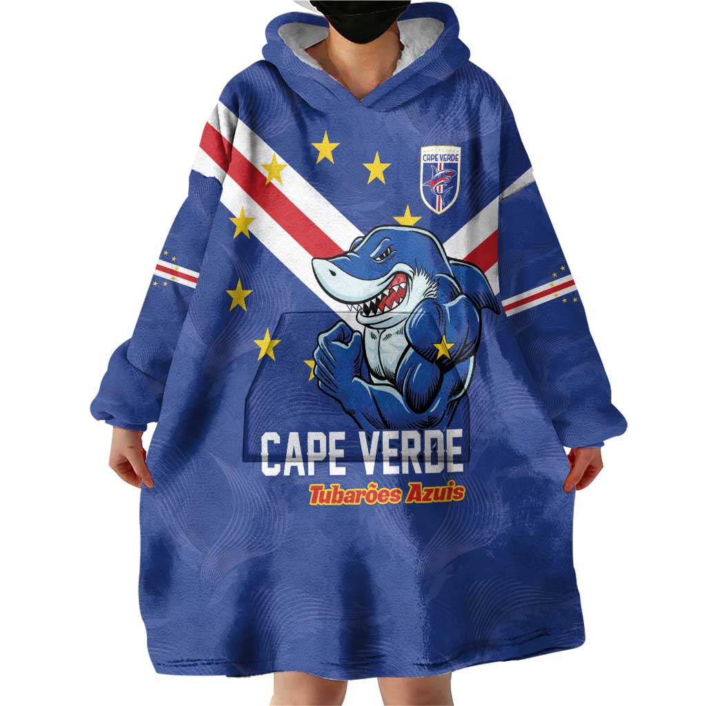 Custom Cape Verde Football Wearable Blanket Hoodie Tubaroes Azuis Make History - Wonder Print Shop