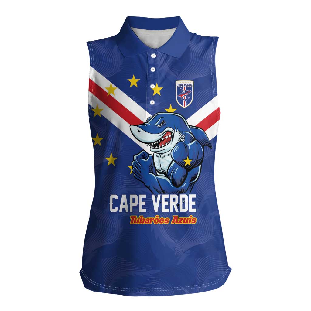 Custom Cape Verde Football Women Sleeveless Polo Shirt Tubaroes Azuis Make History - Wonder Print Shop