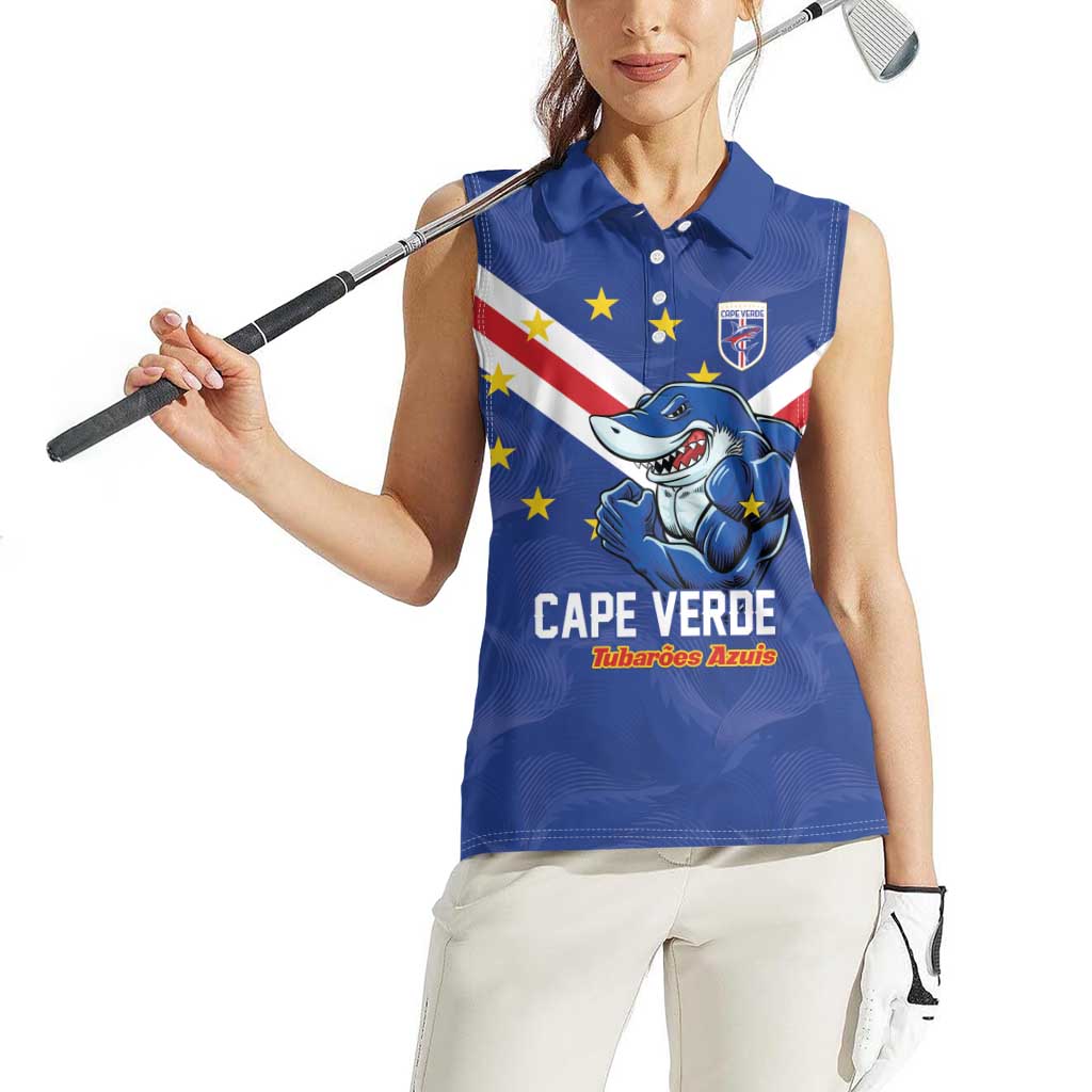 Custom Cape Verde Football Women Sleeveless Polo Shirt Tubaroes Azuis Make History - Wonder Print Shop