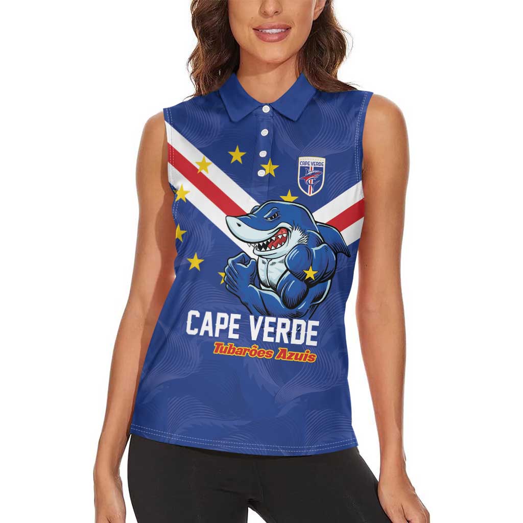 Custom Cape Verde Football Women Sleeveless Polo Shirt Tubaroes Azuis Make History - Wonder Print Shop
