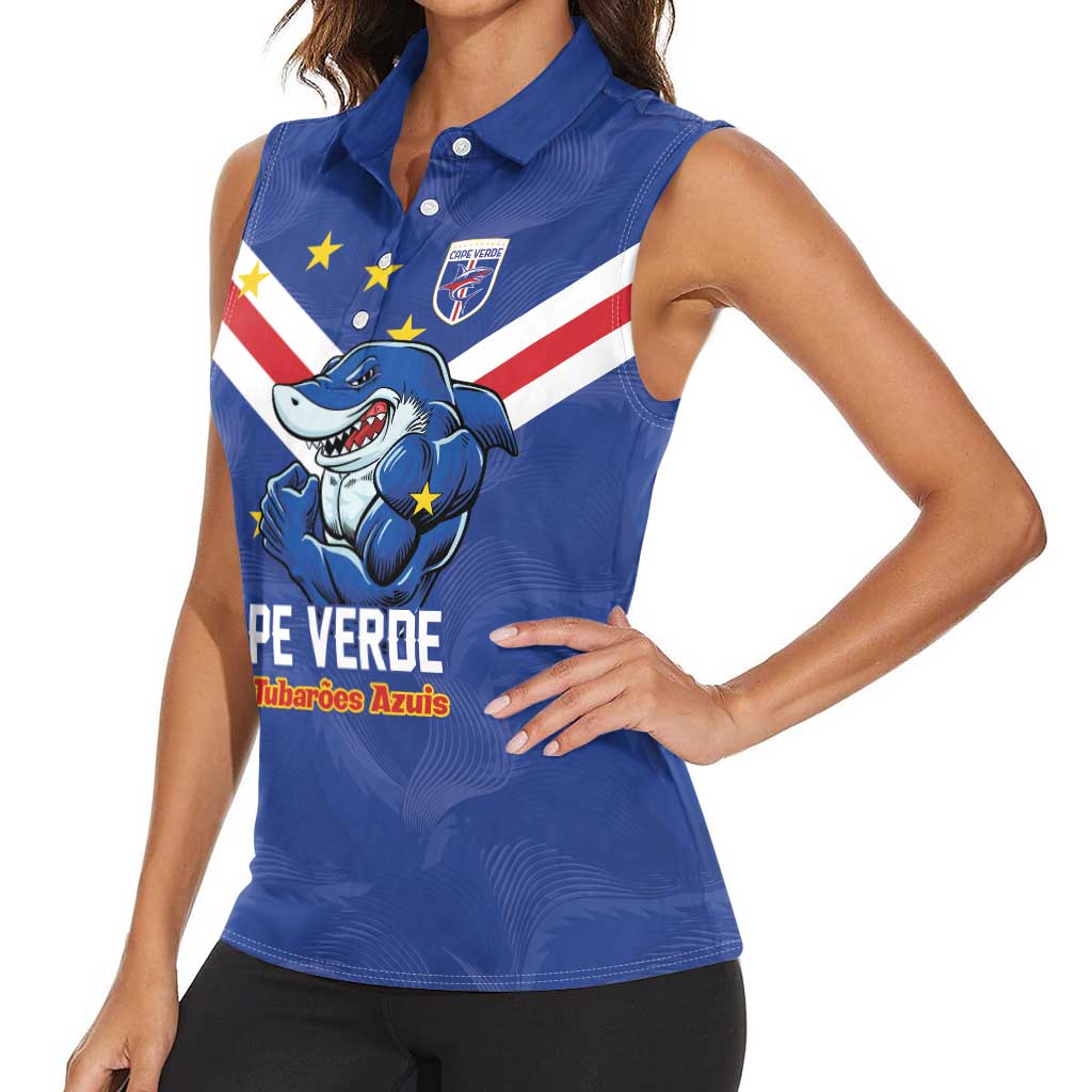Custom Cape Verde Football Women Sleeveless Polo Shirt Tubaroes Azuis Make History - Wonder Print Shop