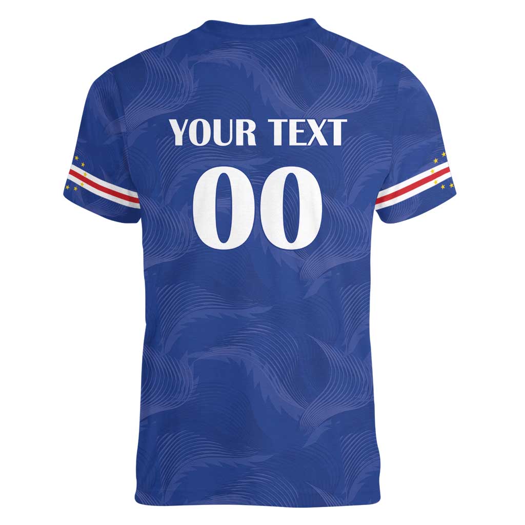 Custom Cape Verde Football Women V-Neck T-Shirt Tubaroes Azuis Make History - Wonder Print Shop