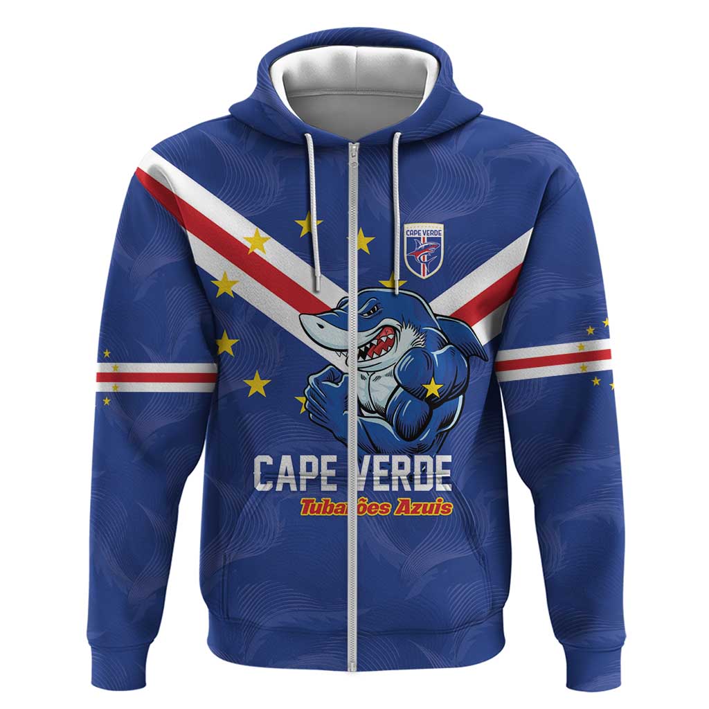 Custom Cape Verde Football Zip Hoodie Tubaroes Azuis Make History - Wonder Print Shop