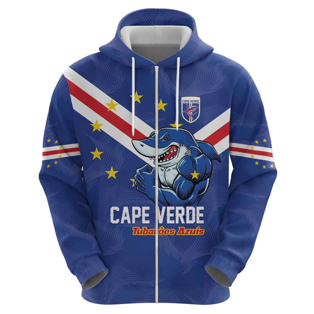 Custom Cape Verde Football Zip Hoodie Tubaroes Azuis Make History - Wonder Print Shop