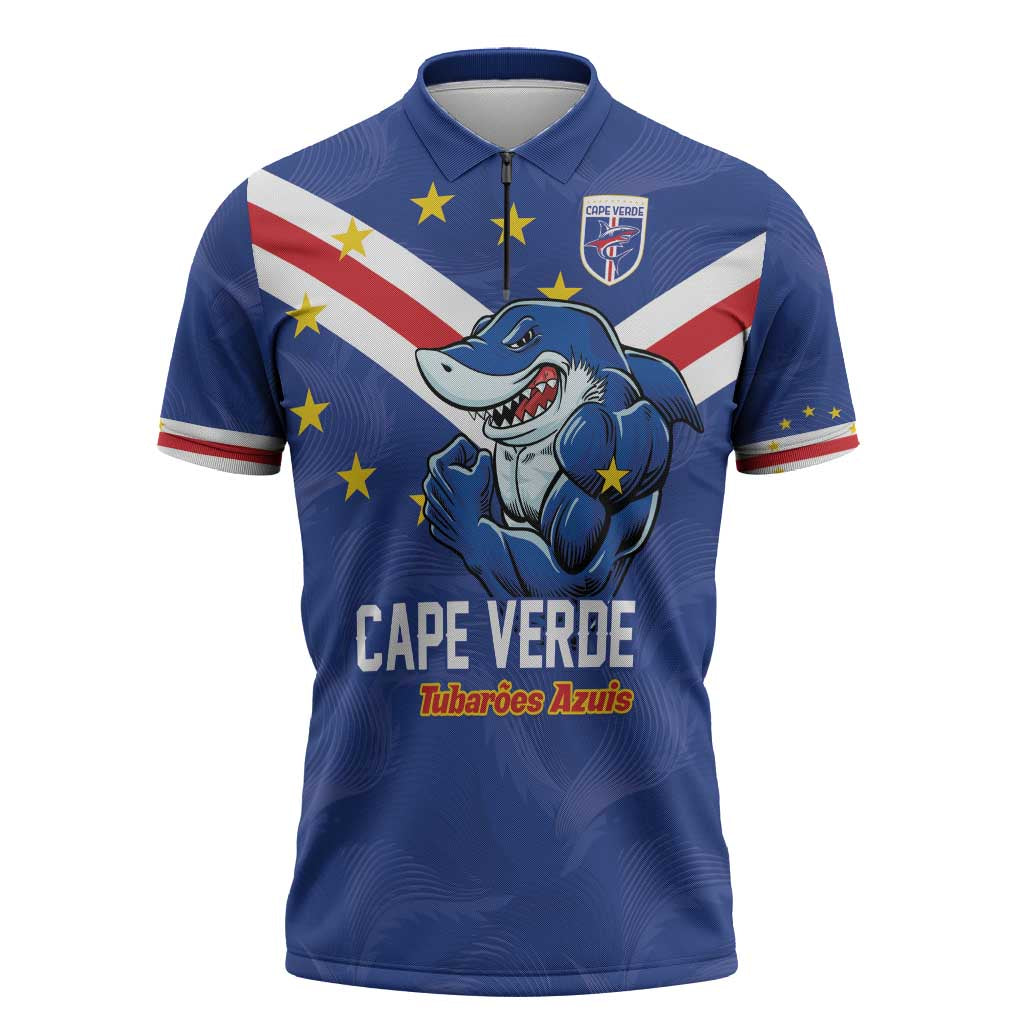 Custom Cape Verde Football Zipper Polo Shirt Tubaroes Azuis Make History - Wonder Print Shop