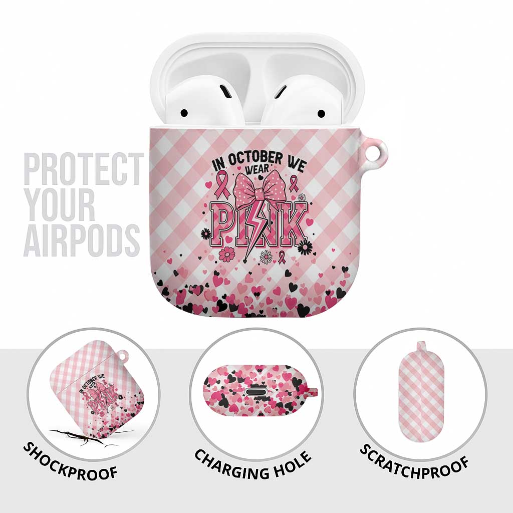 In October We Wear Pink AirPods Case Pink Pretty Bow Pastel Gingham - Wonder Print Shop