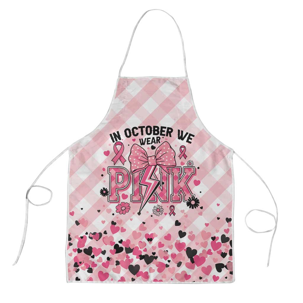 In October We Wear Pink Apron Pink Pretty Bow Pastel Gingham - Wonder Print Shop