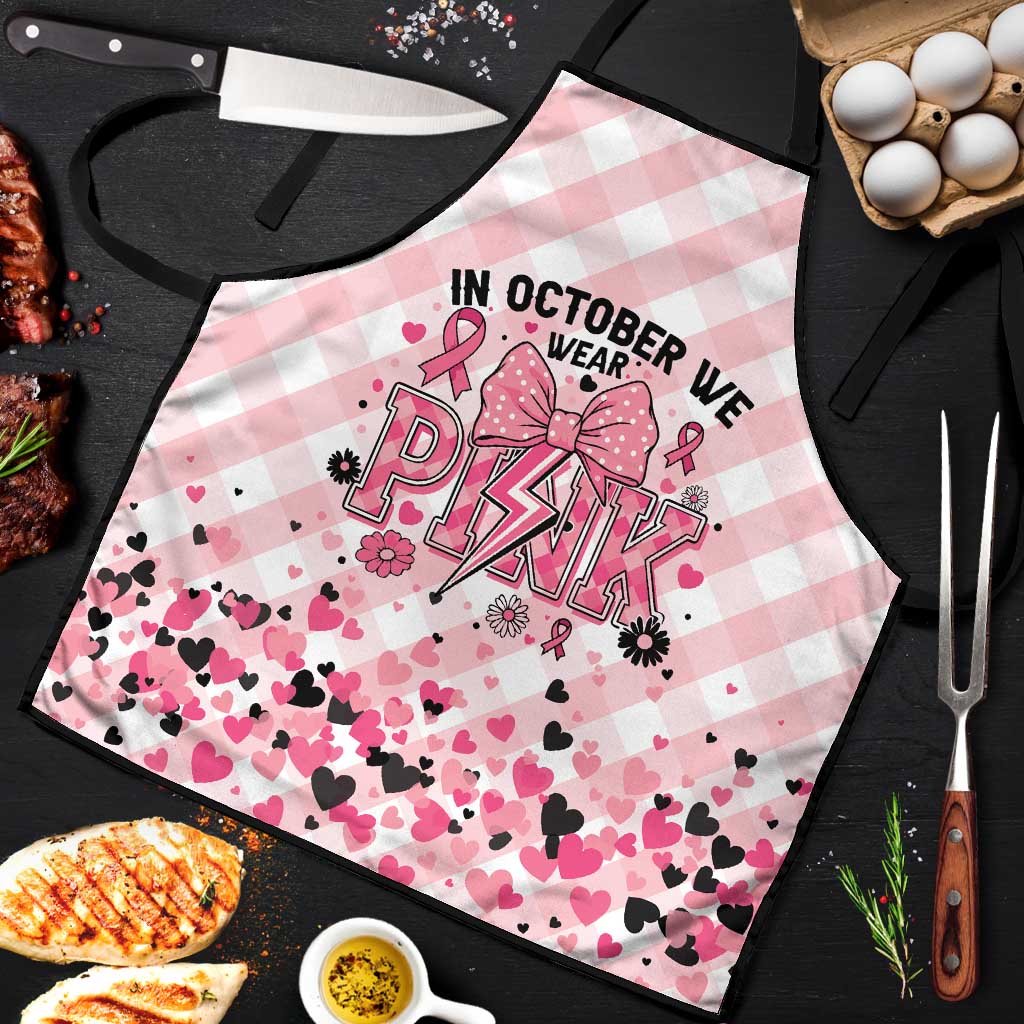 In October We Wear Pink Apron Pink Pretty Bow Pastel Gingham - Wonder Print Shop