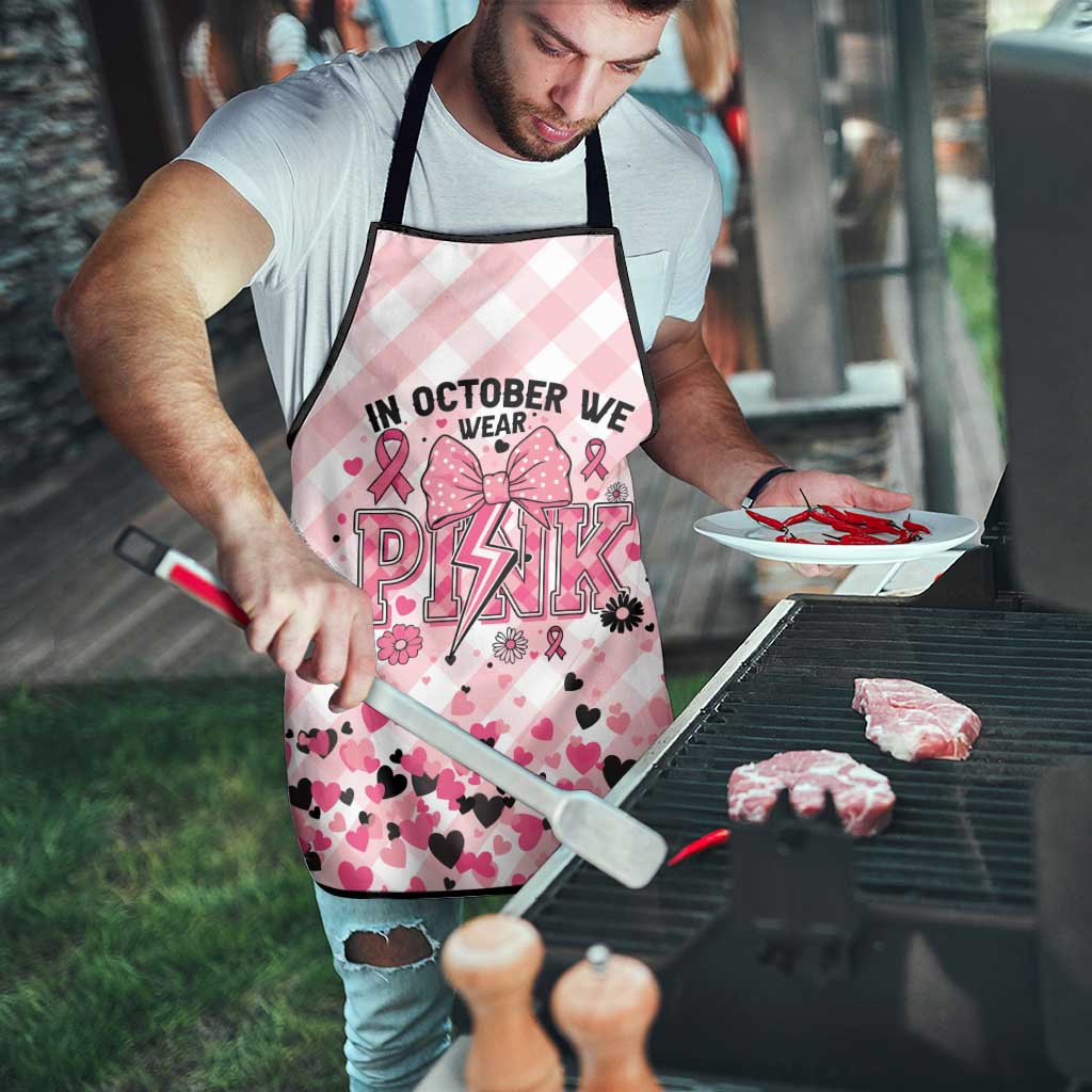 In October We Wear Pink Apron Pink Pretty Bow Pastel Gingham - Wonder Print Shop