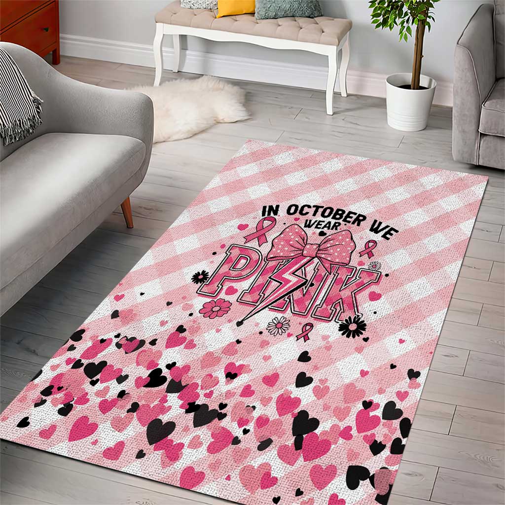 In October We Wear Pink Area Rug Pink Pretty Bow Pastel Gingham - Wonder Print Shop