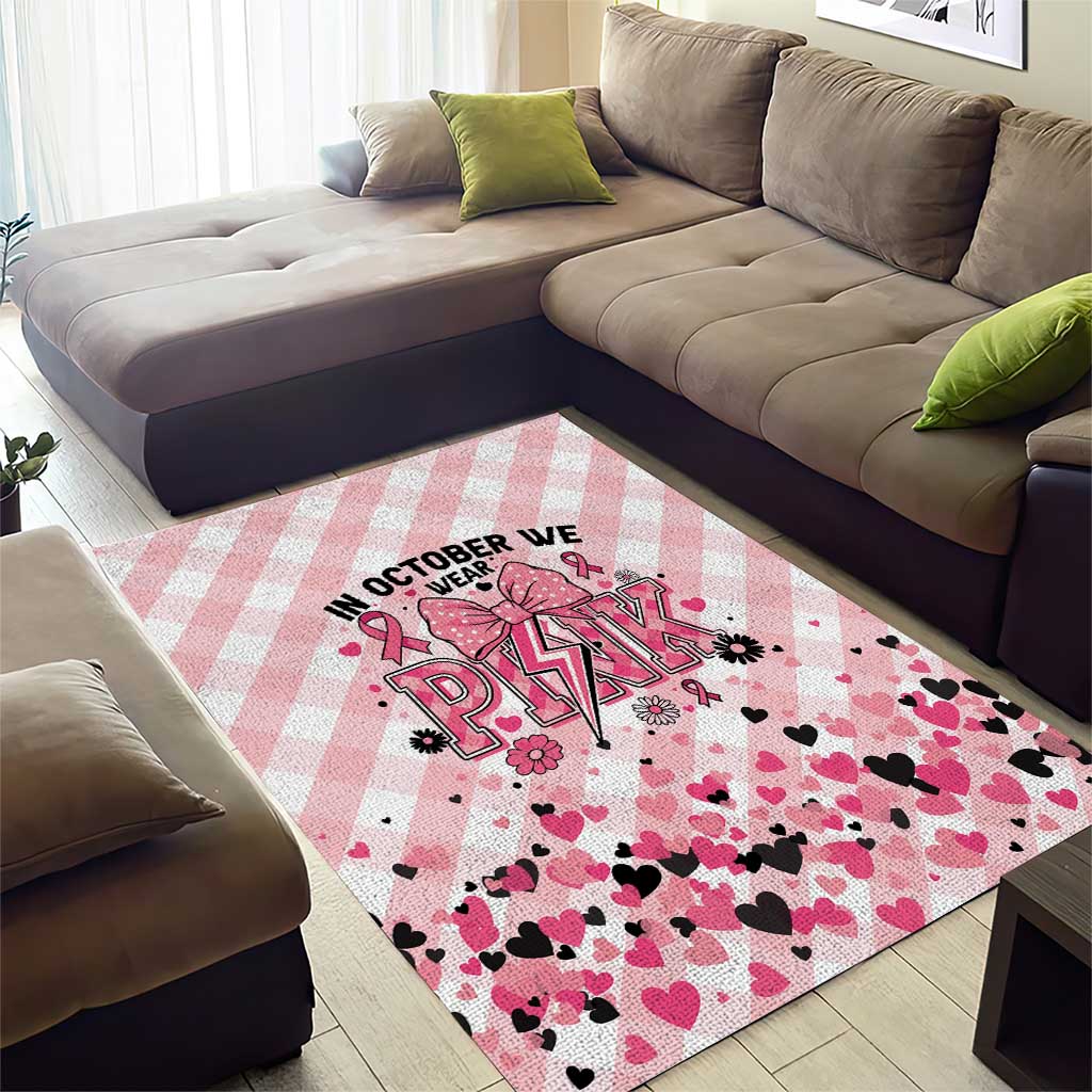 In October We Wear Pink Area Rug Pink Pretty Bow Pastel Gingham - Wonder Print Shop