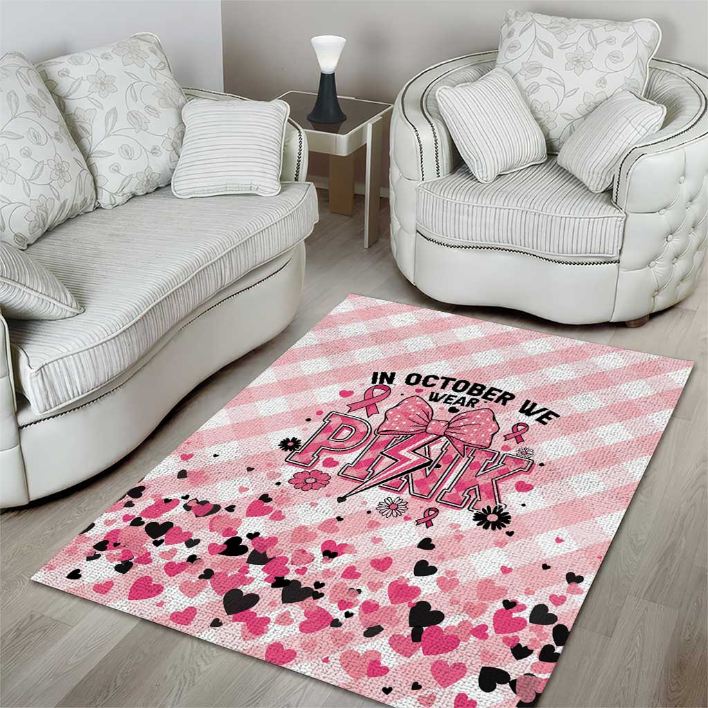 In October We Wear Pink Area Rug Pink Pretty Bow Pastel Gingham - Wonder Print Shop