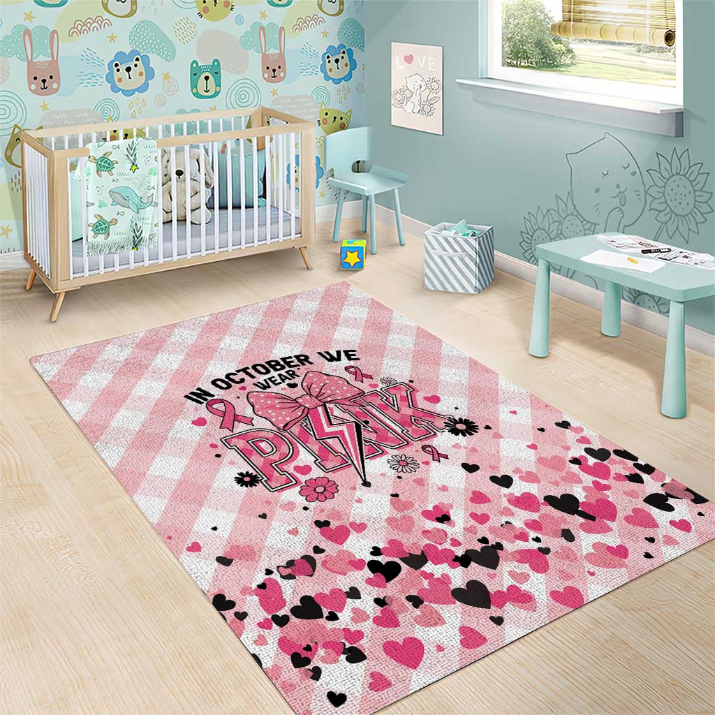 In October We Wear Pink Area Rug Pink Pretty Bow Pastel Gingham - Wonder Print Shop