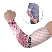 Personalized In October We Wear Pink Arm Sleeves Pink Pretty Bow Pastel Gingham - Wonder Print Shop