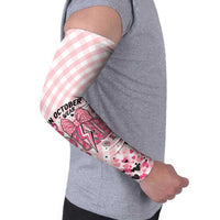Personalized In October We Wear Pink Arm Sleeves Pink Pretty Bow Pastel Gingham - Wonder Print Shop