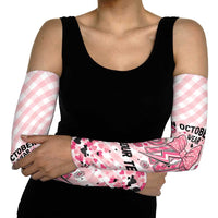 Personalized In October We Wear Pink Arm Sleeves Pink Pretty Bow Pastel Gingham - Wonder Print Shop