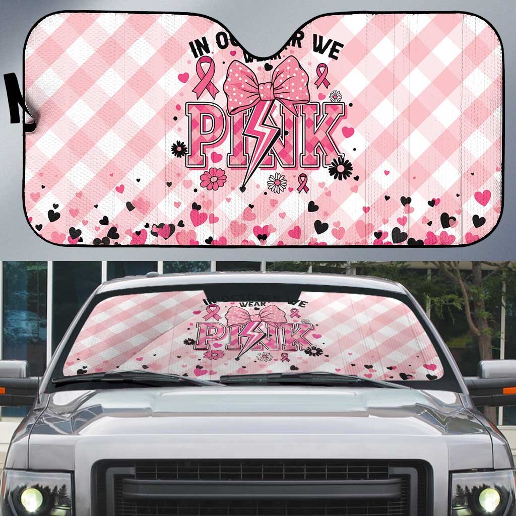 In October We Wear Pink Auto Sun Shade Pink Pretty Bow Pastel Gingham - Wonder Print Shop