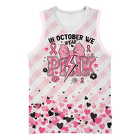 Personalized In October We Wear Pink Basketball Jersey Pink Pretty Bow Pastel Gingham - Wonder Print Shop