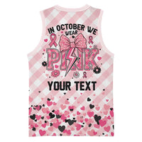 Personalized In October We Wear Pink Basketball Jersey Pink Pretty Bow Pastel Gingham - Wonder Print Shop