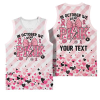 Personalized In October We Wear Pink Basketball Jersey Pink Pretty Bow Pastel Gingham - Wonder Print Shop