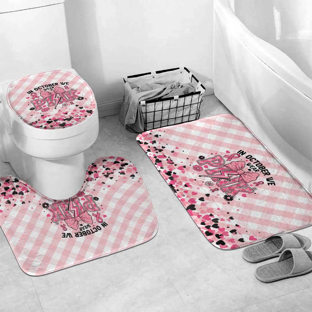 In October We Wear Pink Bathroom Set Pink Pretty Bow Pastel Gingham - Wonder Print Shop