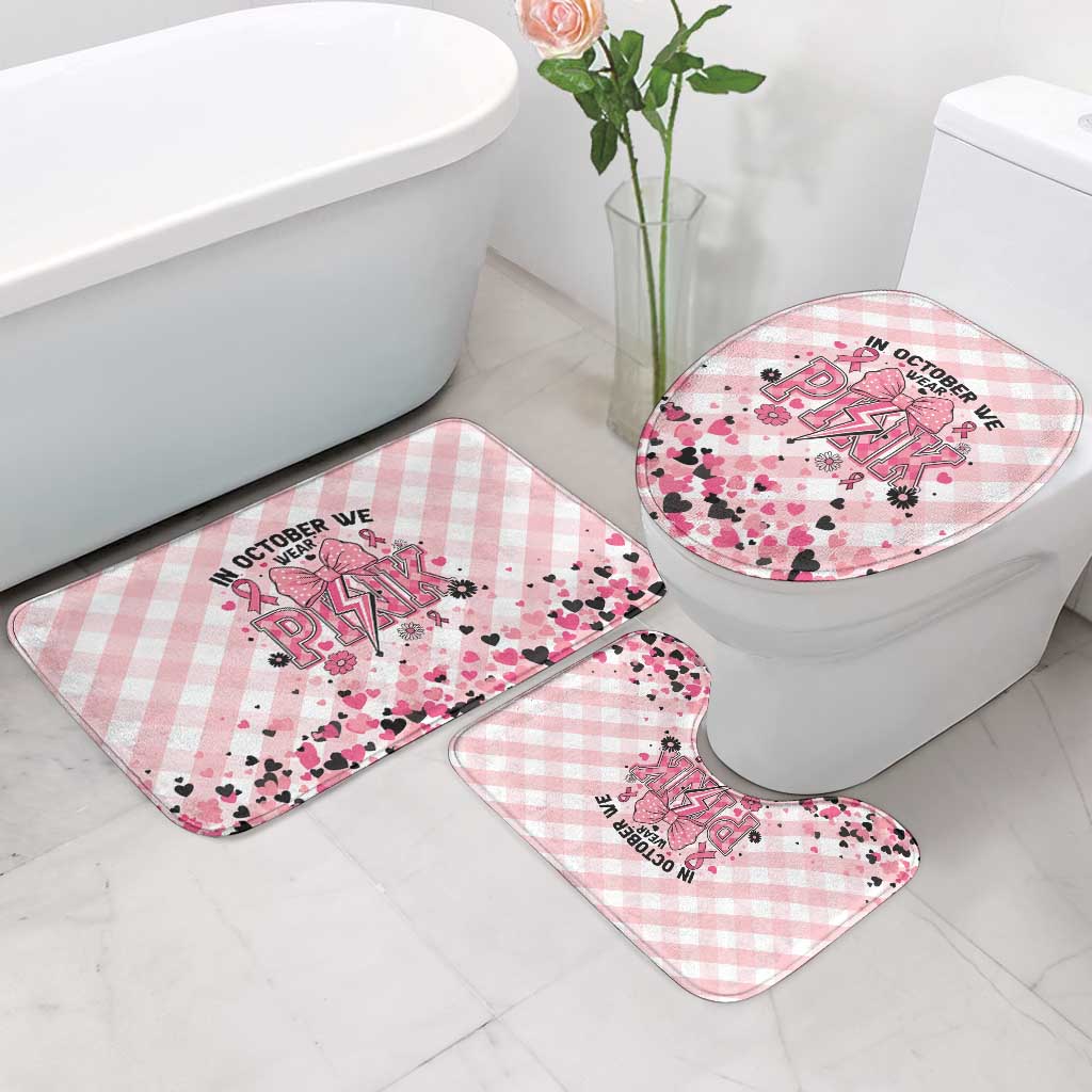 In October We Wear Pink Bathroom Set Pink Pretty Bow Pastel Gingham - Wonder Print Shop