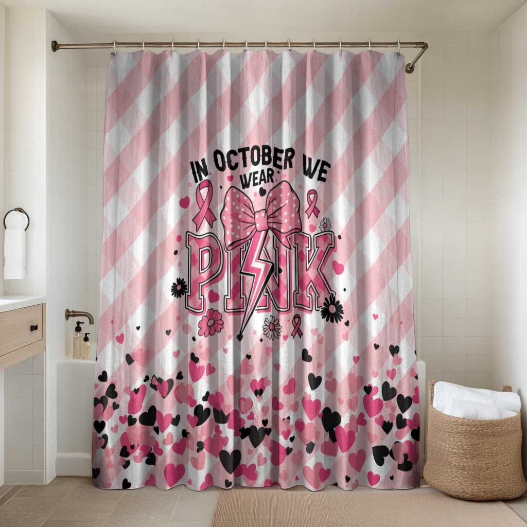 In October We Wear Pink Bathroom Set Pink Pretty Bow Pastel Gingham - Wonder Print Shop