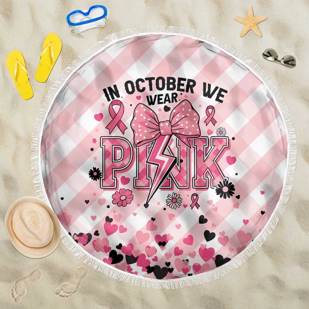 In October We Wear Pink Beach Blanket Pink Pretty Bow Pastel Gingham - Wonder Print Shop