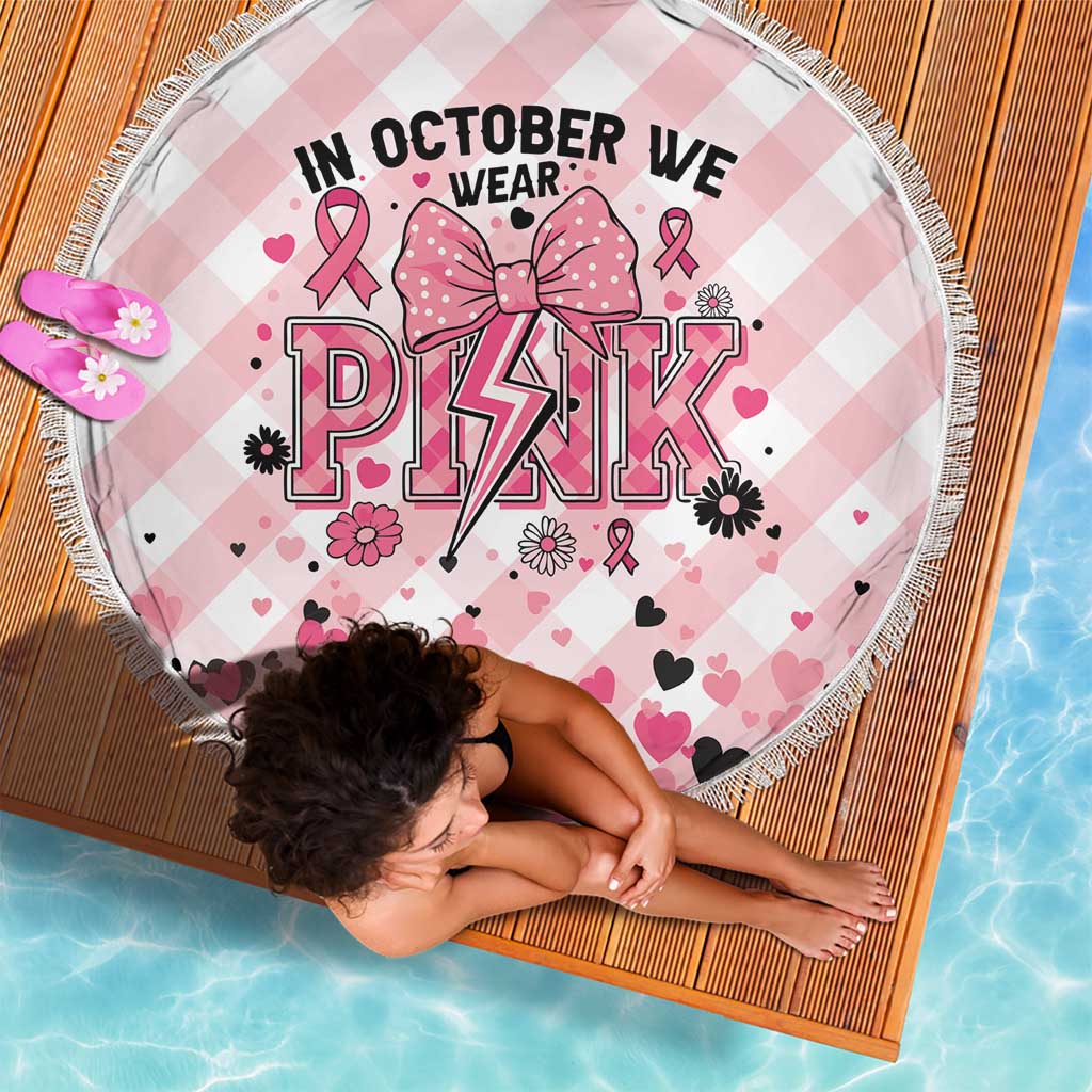 In October We Wear Pink Beach Blanket Pink Pretty Bow Pastel Gingham - Wonder Print Shop