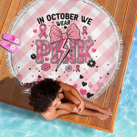 In October We Wear Pink Beach Blanket Pink Pretty Bow Pastel Gingham - Wonder Print Shop