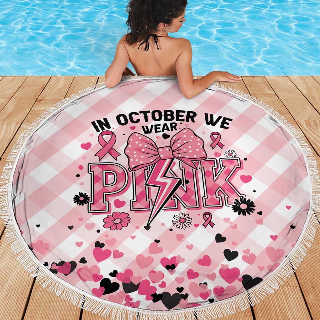 In October We Wear Pink Beach Blanket Pink Pretty Bow Pastel Gingham - Wonder Print Shop