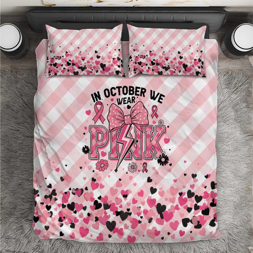 In October We Wear Pink Bedding Set Pink Pretty Bow Pastel Gingham - Wonder Print Shop