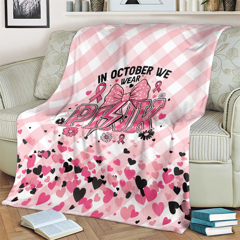 In October We Wear Pink Blanket Pink Pretty Bow Pastel Gingham - Wonder Print Shop